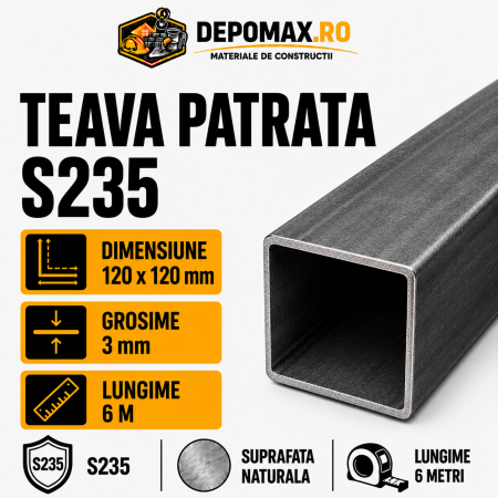 Teava patrata 120 x 120 x 3 mm, 6 metri